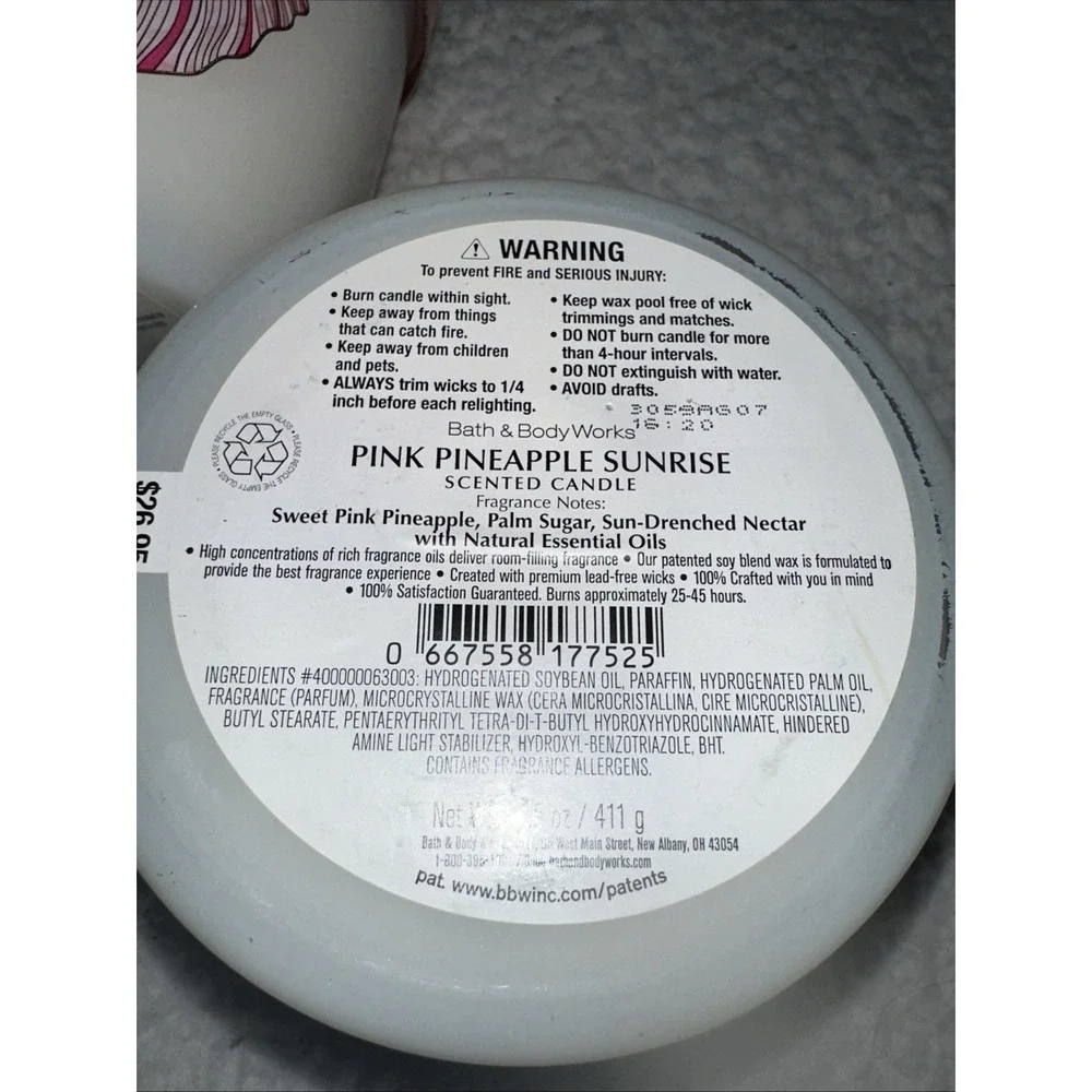 Bath & Body Works Pink Pineapple Sunrise 3-Wick Scented Candle Set of 2 14.5oz
